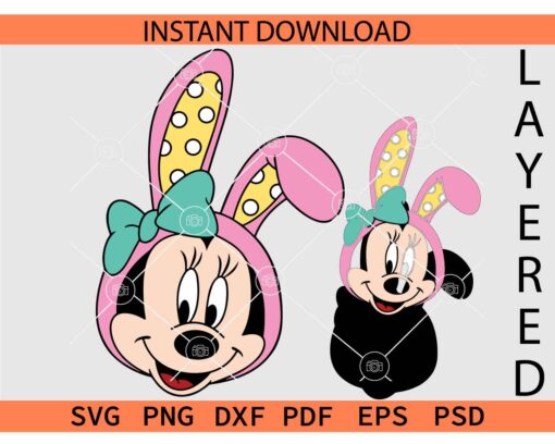 Layered Easter Bunny Minnie SVG, Layered Minnie Face with Bunny Ears SVG, Easter Minnie Mouse with Bunny Ears  SVG