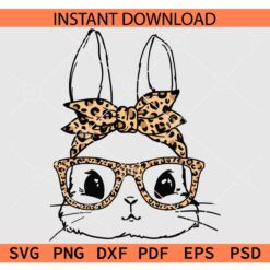 Layered bunny Face with leopard Print bandana  svg, Layered bunny Face with leopard Print sunglasses svg, Layered Easter Bunny Leopard print bandana svg