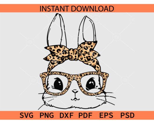 Layered bunny Face with leopard Print bandana  svg, Layered bunny Face with leopard Print sunglasses svg, Layered Easter Bunny Leopard print bandana svg