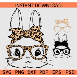 Layered bunny Face with leopard Print bandana  svg, Layered bunny Face with leopard Print sunglasses svg, Layered Easter Bunny Leopard print bandana svg