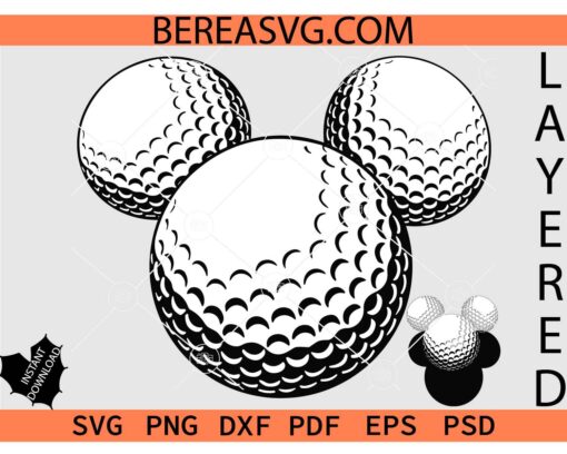 Layered golf mickey Head SVG, Mickey Mouse golf ball SVG, Golf Ball Mickey Ears SVG