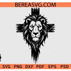 Lion of Judah Cross svg png, King Jesus Cross svg, Spiritual Symbol for Christians SVG