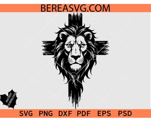 Lion of Judah Cross svg png, King Jesus Cross svg, Spiritual Symbol for Christians SVG