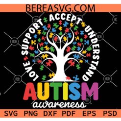 Love support accept understand Autism awareness SVG, Autism Awareness tree Puzzle SVG