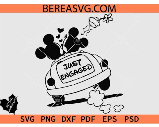 Mickey And Minnie Just engaged SVG, Just engaged Mickey Minnie in Vintage Car SVG