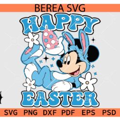Mickey Happy Easter SVG, Retro Happy Easter SVG, Bunny Mouse with Easter egg SVG