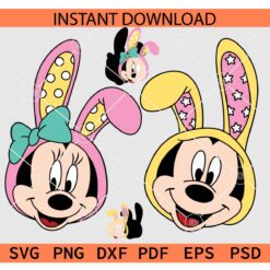 Mickey Minnie Bunny Face Bundle SVG, Happy Disney Face with Bunny Ears Bundle SVG