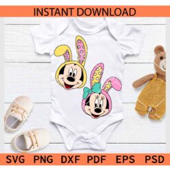 Mickey Minnie Bunny Face Bundle SVG, Happy Disney Face with Bunny Ears Bundle SVG