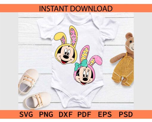 Mickey Minnie Bunny Face Bundle SVG, Happy Disney Face with Bunny Ears Bundle SVG