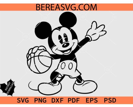 Mickey Mouse Playing Basketball Sketch SVG, Disney Playing Basketball SVG