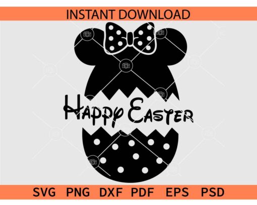 Minnie Ears Egg Happy Easter SVG, Minnie Mouse Ears Happy Easter Egg SVG, Polka Dots Minnie Egg Happy Easter SVG