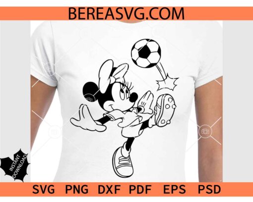 Minnie with Soccer Ball SVG, Minnie Mouse Kicking Soccer Ball SVG