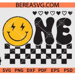 One Smiley Face Birthday SVG, 1st Birthday Smiley Face Checkered SVG