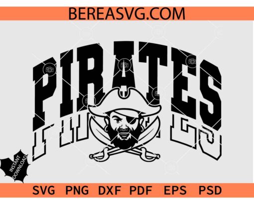 Pirates Varsity Font Logo SVG PNG, Pirates Face Logo svg, Pirates Cheer svg