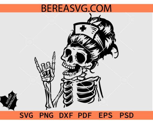 Skeleton Nurse clipart svg, Nurse rock Hand svg, Skeleton Rocking Nurse SVG