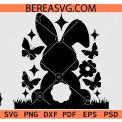 Spring Bunny Silhouette SVG, Butterfly Sparkly Rabbit Flower Sublimation Eps Dxf SVG