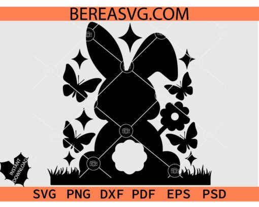 Spring Bunny Silhouette SVG, Butterfly Sparkly Rabbit Flower Sublimation Eps Dxf SVG