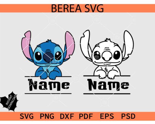 Stitch Monogram Svg, Stitch Peeking Name frame SVG