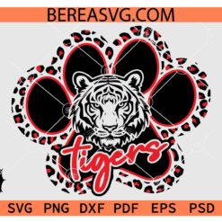 Tigers Paw SVG PNG, Leopard Print Tigers Paw SVG, Tigers Face in Paw SVG PNG DXF EPS