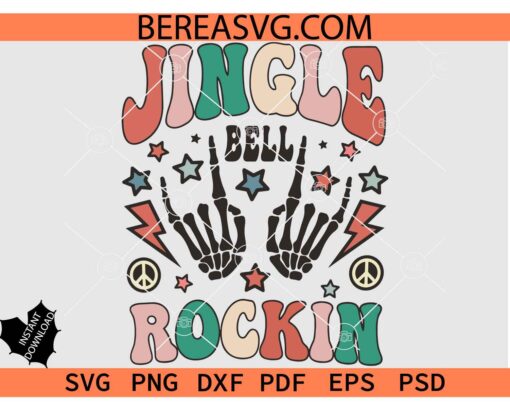 Jingle Bell Rockin Skeleton Hand svg, Rock on Skeleton Hand Jingle Bell SVG
