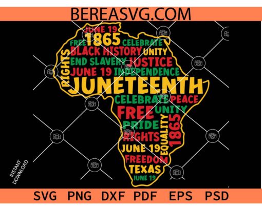 African Map Juneteenth Typography Svg, African Map1865 Black History Juneteenth Free-ish equality freedom SVG