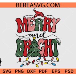 Merry and Bright Christmas lights svg, Santa Hat Merry and Bright SVG