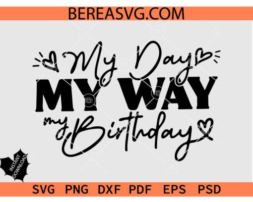 My Day My Way My Birthday SVG PNG, Birthday Queen SVG, Birthday Girl, Birthday Diva SVG