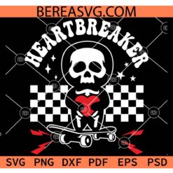 Retro Heartbreaker svg, Valentines Skull svg, Valentine Skull Skateboard svg