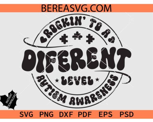 Rockin' To A Different Level Gamer Black Svg Png, Autism Awareness Puzzle Svg