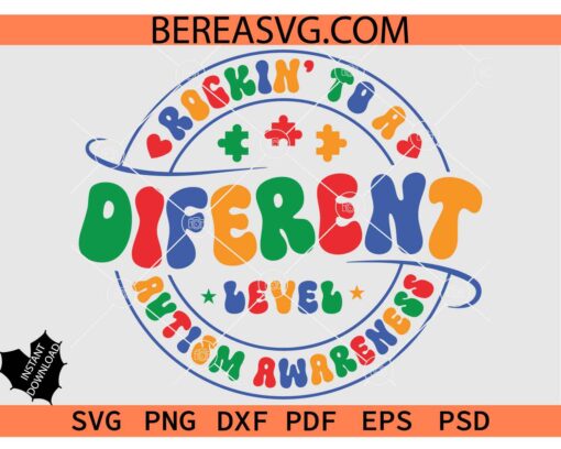 Rockin To A Different Level Gamer Svg Png, Autism Awareness Svg