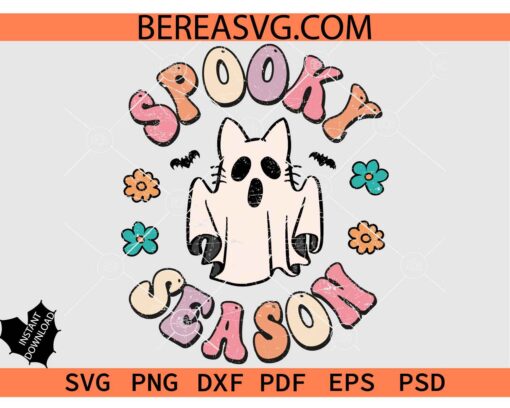Spooky Season Ghost svg, Cute Cat Ghost svg, Halloween Ghost Cat Spooky Season Svg