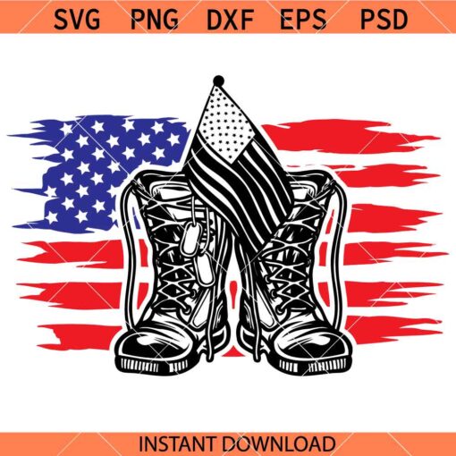 Military boots USA flag SVG, American flag svg, US combat boots svg, military gear svg    